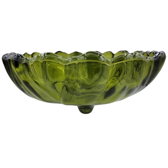 Vintage Indiana Glass Olive Green Footed Bowl - Picture 4 of 14